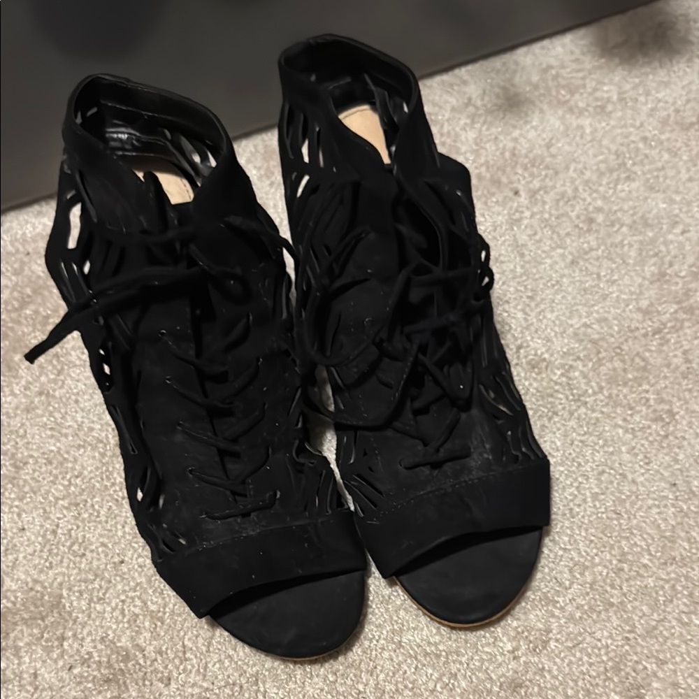 JustFab Black Lace-Up Cutout Boots